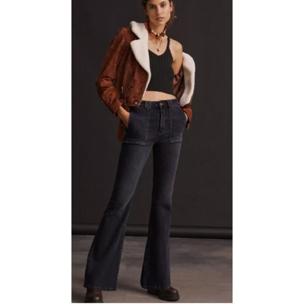 Anthropologie Pilcro The Icon Wide Leg Flare Jeans‎ Dark Wash Blue 32